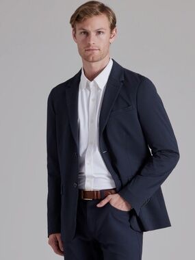 RHONE Commuter Seersucker Navy Sport Coat. XXL Slim Stretch Soft